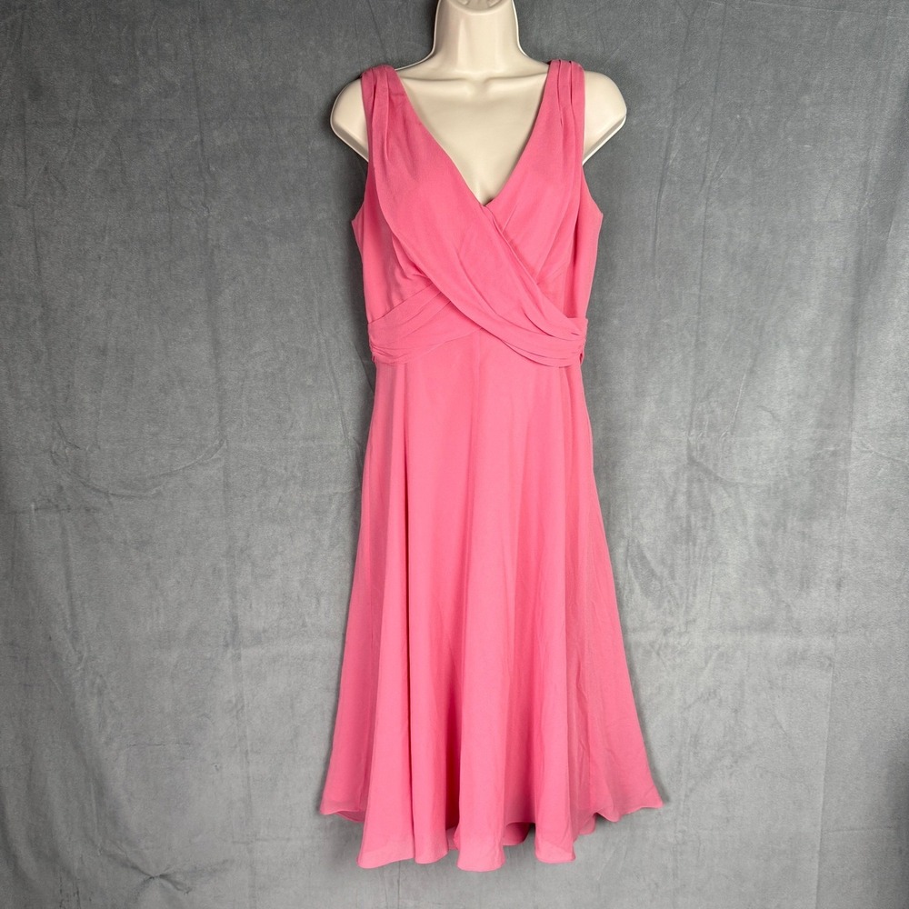 Vintage Talbots Pink Silk Sleeveless Chiffon Midi Dress Womens 8 Party Wedding